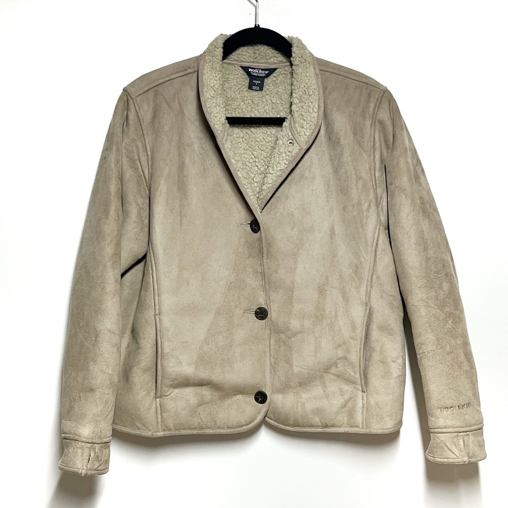 Woolrich Woman's Putty faux suede coat with fleece lining. Size  S